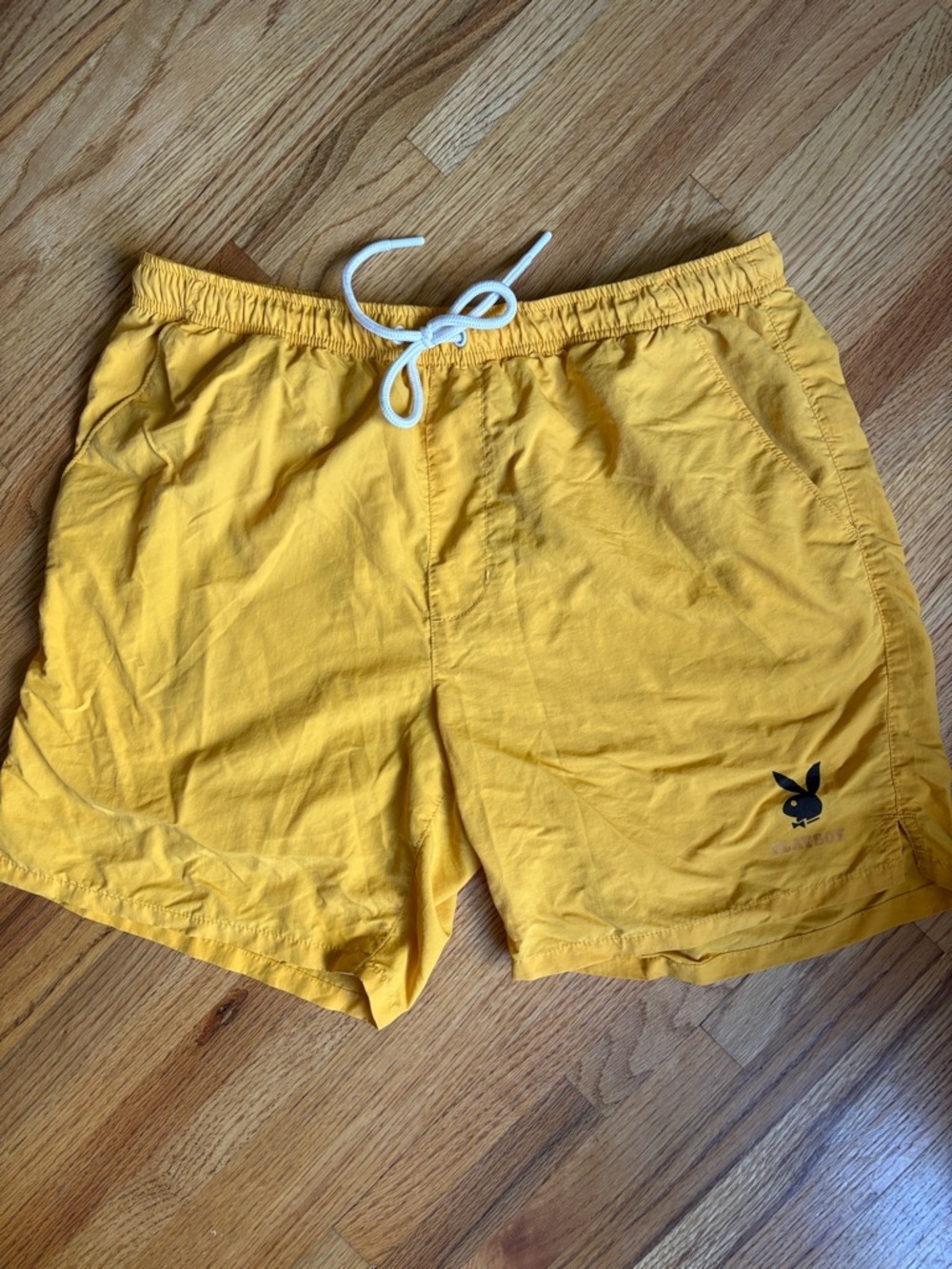 PLAYBOY XL Men’s mustard Yellow Swim Trunks with Logo